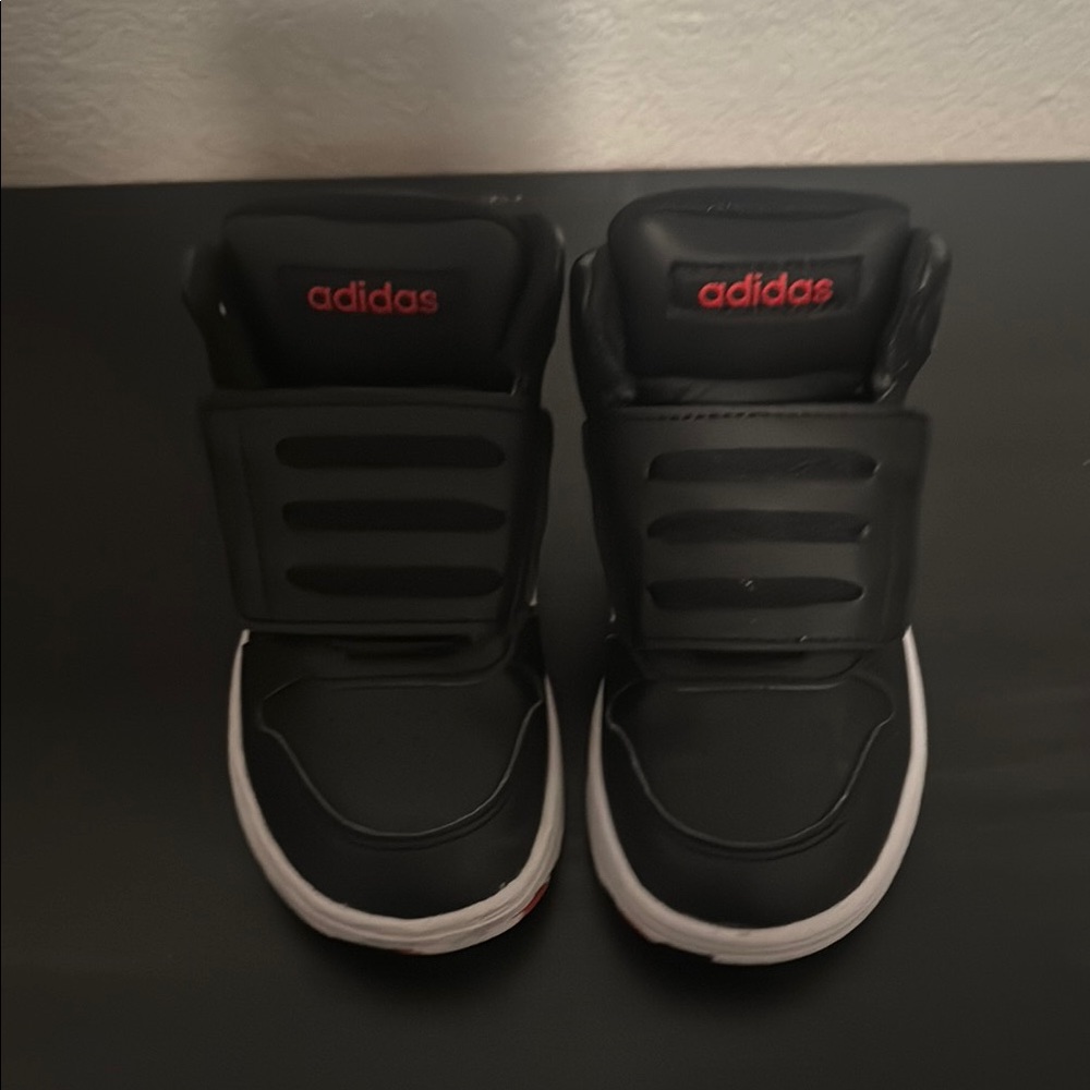 Adidas Kids Black Sneakers with Red Highlights
